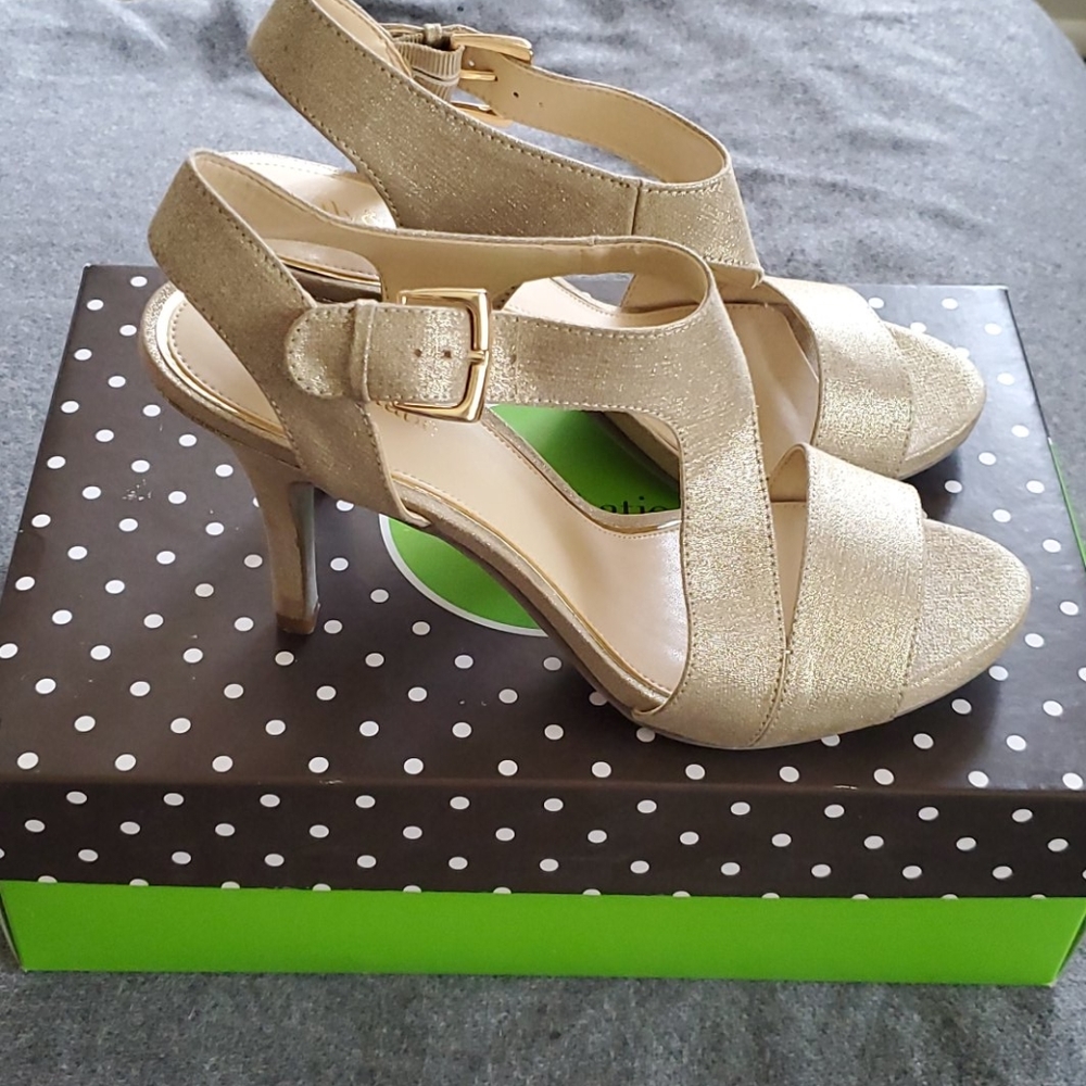 Gold strappy heels
